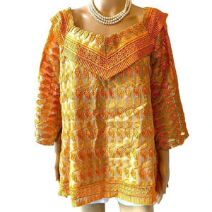 Handmade Traditional 3/4 Sleeves Lace Blouse Top South Asia India Women Sz L-XL